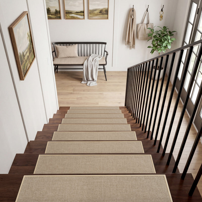 Tapis d'escalier antidérapant en jute tissé pour enfants, animaux domestiques et maisons très fréquentées, 15 pièces