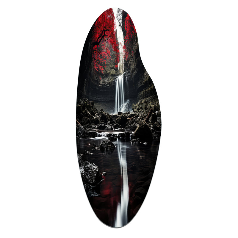 Décoration murale grise et rouge Waterfall Of Eternity II, H 30 po x l 11 po