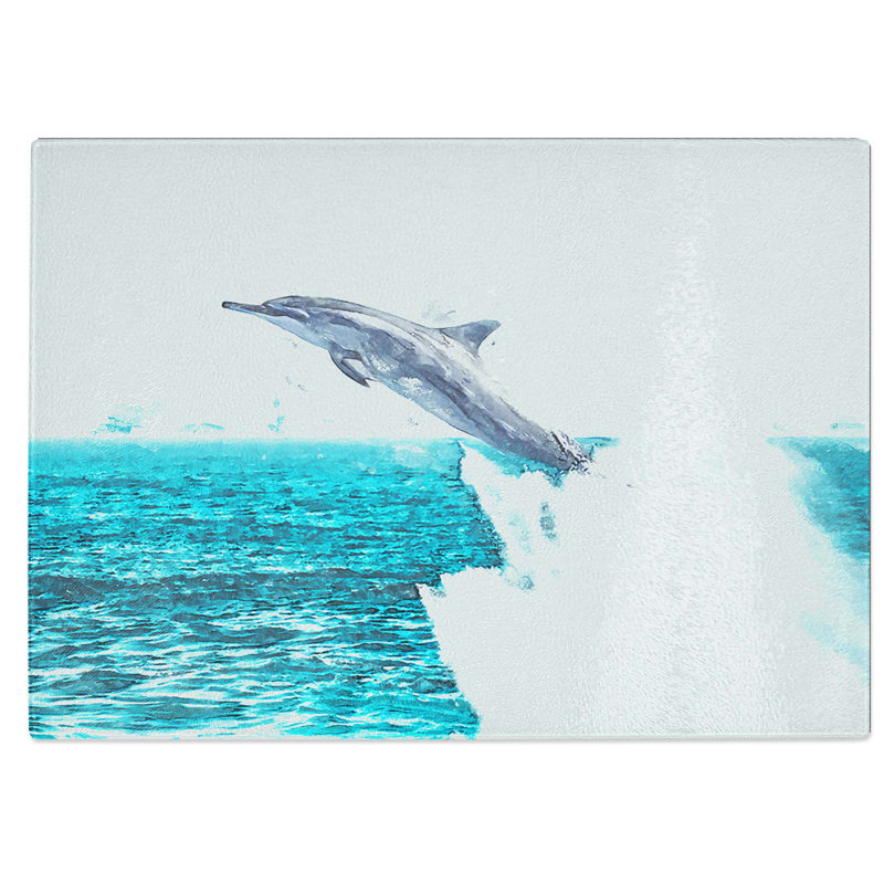 Glass Jumping Dolphin Abstract Art Chopping Board, 39 cm W x 28.5 cm L