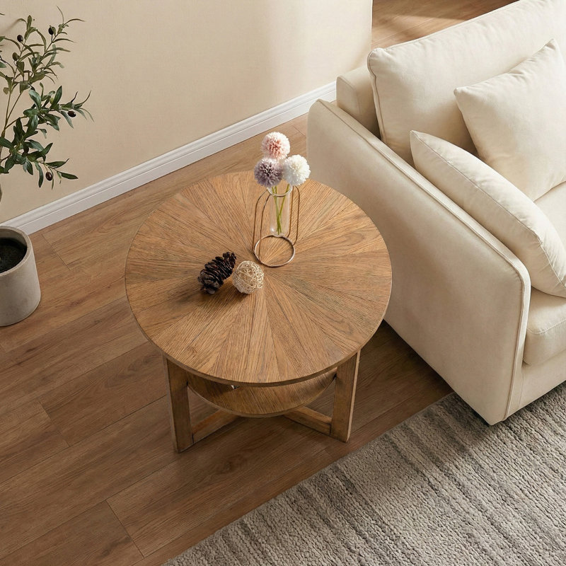 Round Two-Tiered Wooden End Table, Coffee
