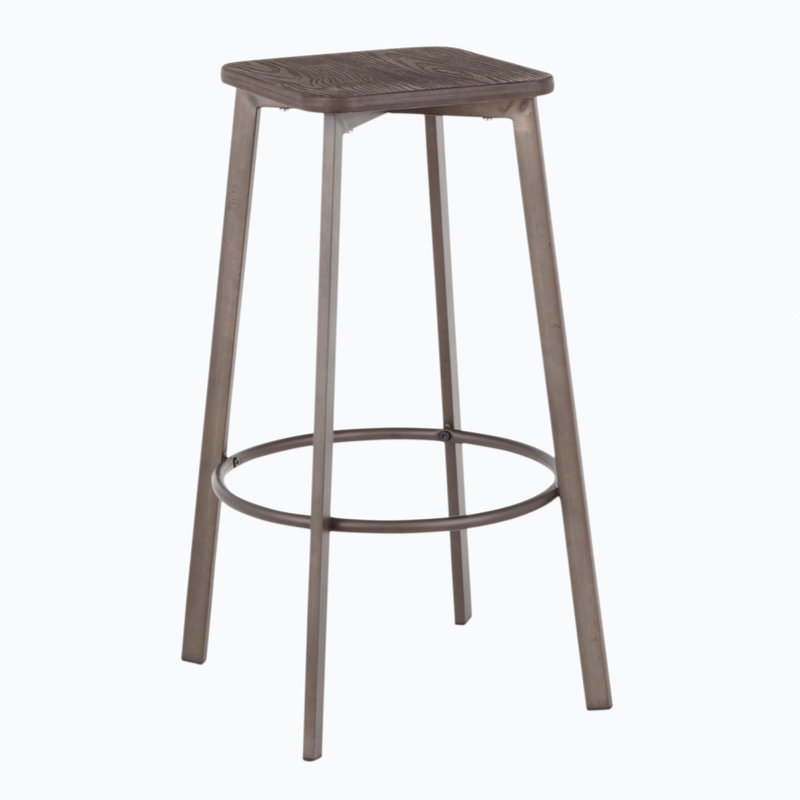 Clara Industrial Gray and Brown Metal Bar Stools, Set of 2