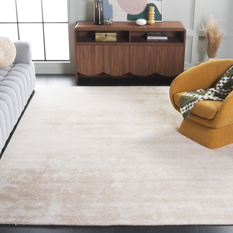 Tapis beige uni en viscose / laine / coton touffeté à la main Diah, Rectangle 8 pi x 10 pi