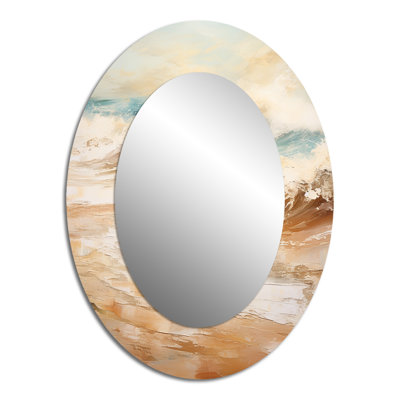 Doré et bleu plage tranquillité - grand miroir mural ovale sur métal