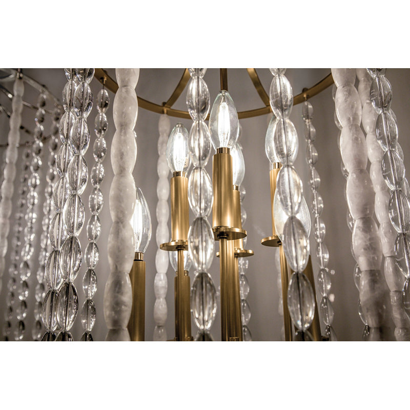 Lustre cylindrique 9 lumières lanterne Reardon, Laiton vieilli