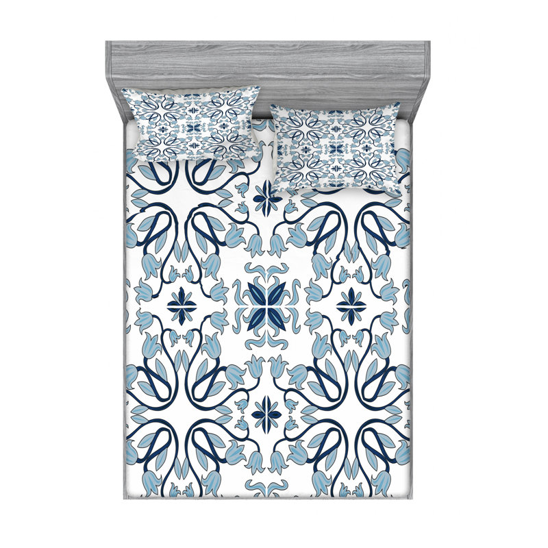 Microfiber Floral Sheet Set, Queen Sheet Set with Fitted Sheet