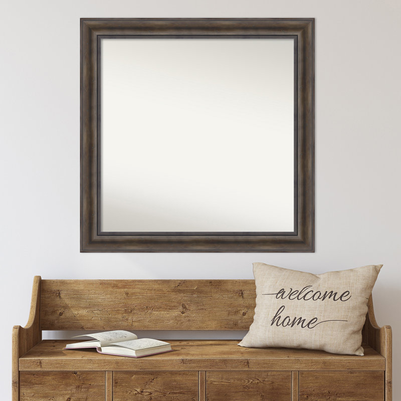 Miroir mural en bois massif Bostynn, Carré, H 33,5 po x l 33,5 po
