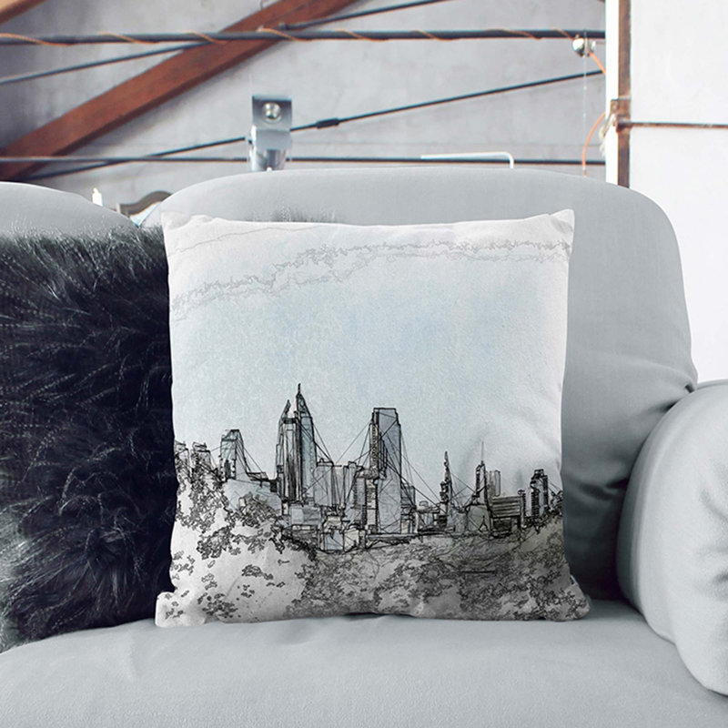 Philadelphia Skyline Cushion with Filling, 40cm H x 40cm W x 15cm D, Stone