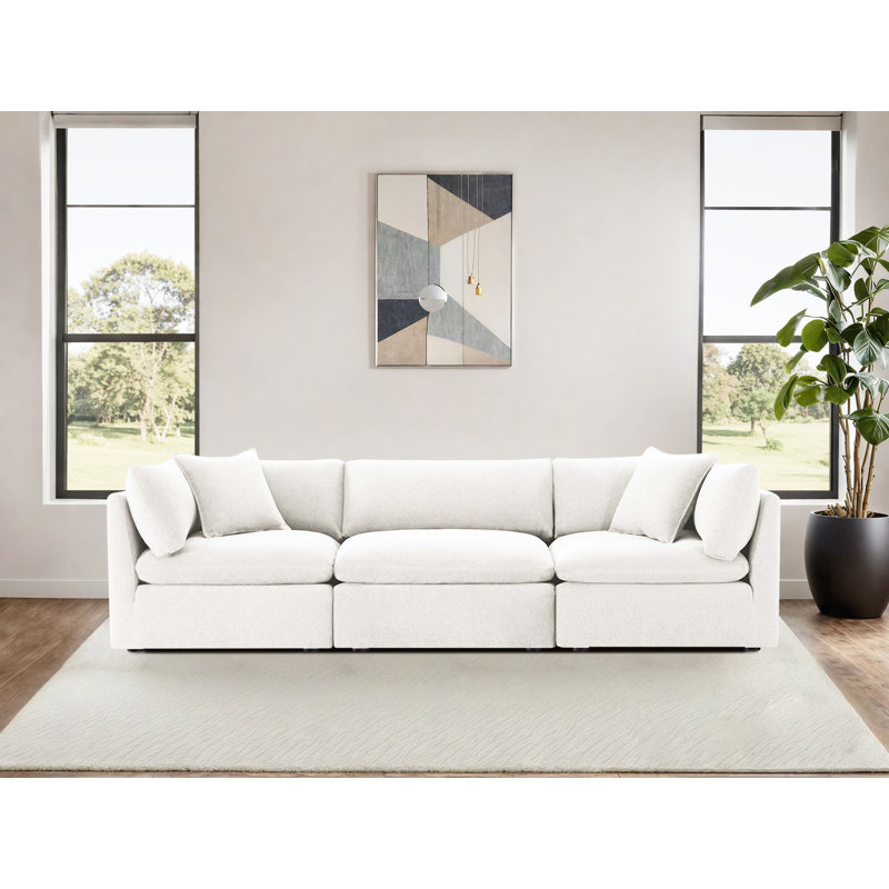 Canapé modulaire rembourré 3 pièces Annabella, Chenille Elite Performance texturée ivoire Elite