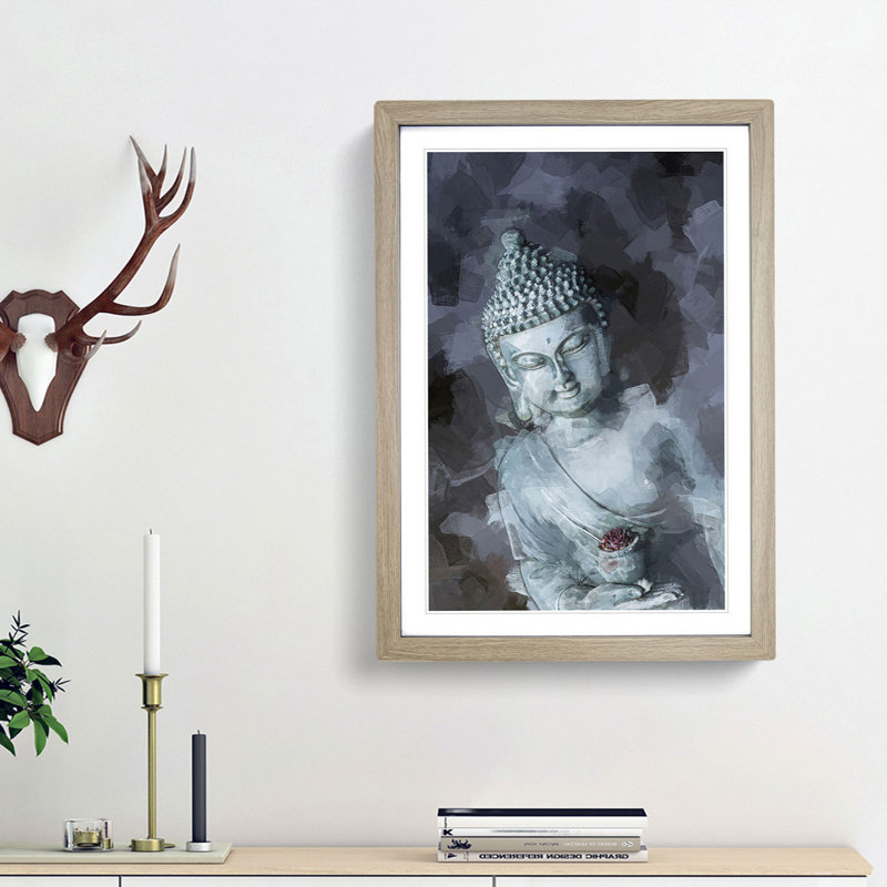 Smoke Surrounding the Buddha in Abstract - Picture Frame Graphic Art Print, 36cm H x 27cm W x 2cm D, Oak Framed