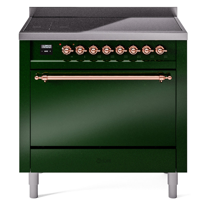 ILVE Nostalgie II Series 36 inch Induction Range with 6 Induction Elements (Glass Door), Emerald Green/Copper