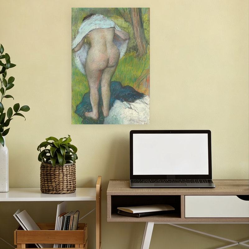 Jeune femme s'habillant, 1885, estampe d'art mural abstrait contemporain impressionniste, H 18 po x l 12 po