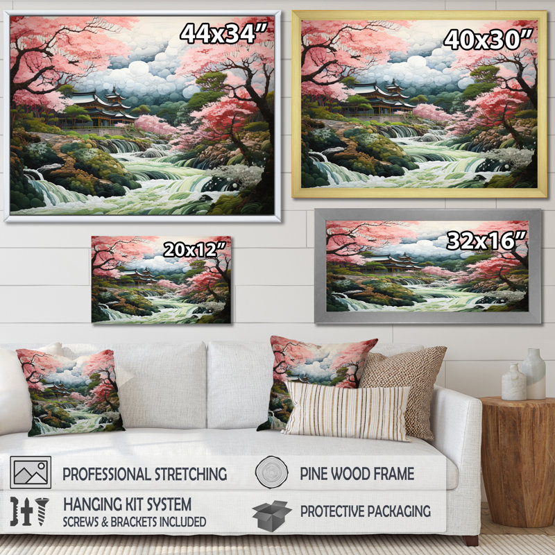 Asian Art Zen Garden III - impression, H 16 po x l 32 po x P 1 po, Cadre flottant doré