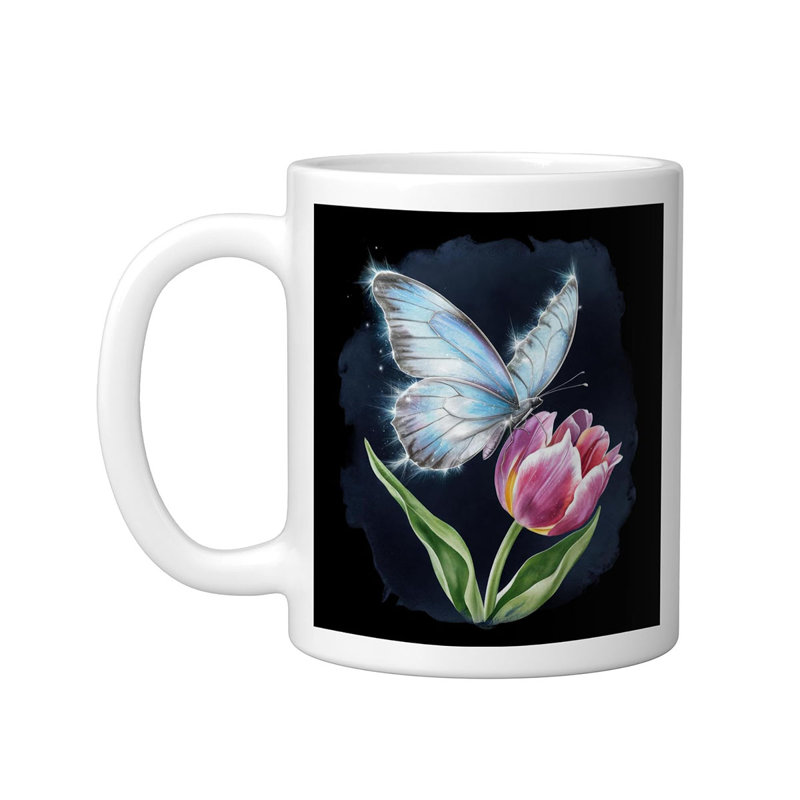 Butterfly with flowering tulip Ceramic Mug, 11oz