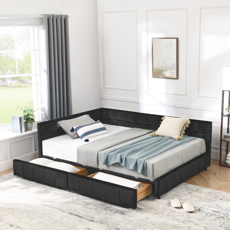 Full Size Storage Upholstered Tufted Bed Frame, Sofa Bed Frame With Comfortable Backrest And Armrests, Full Size Bed For Bedroom, Living Room,Velvet,