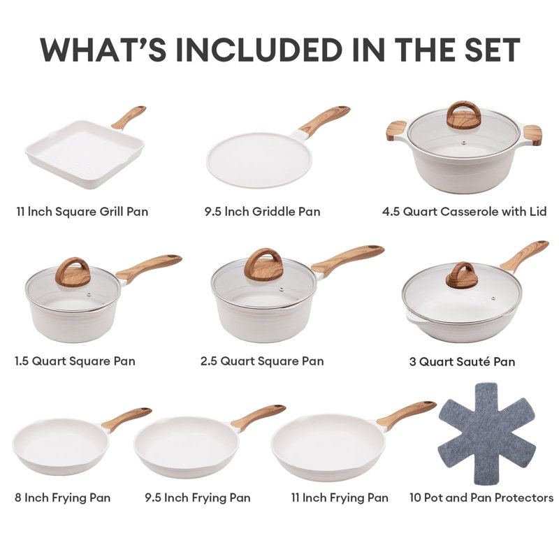 23 - Piece Non-Stick Aluminum Cookware Set, White