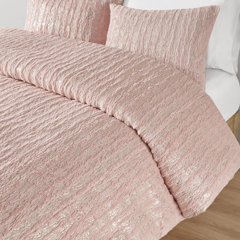 Blush and Gold Twin XL Faux Fur Duvet Cover Set