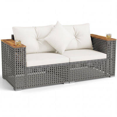2-Piece Patio Corner Sofa Set with Thick Cushions