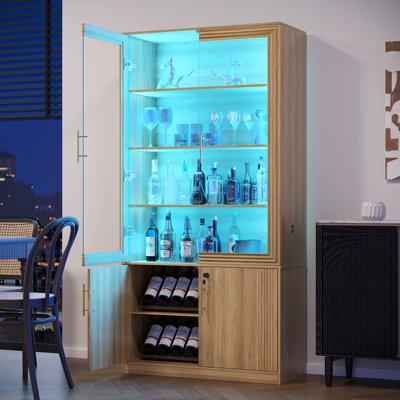 Grande armoire moderne avec portes en verre trempé, éclairage DEL tricolore et capteur de mouvement du corps humain - Armoire de rangement