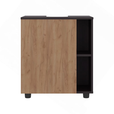 22" Freestanding Under Sink Cabinet with 1 Door, 2 Side Shelves and Cutout Back, Compact Bathroom Storage Cabinet without sink