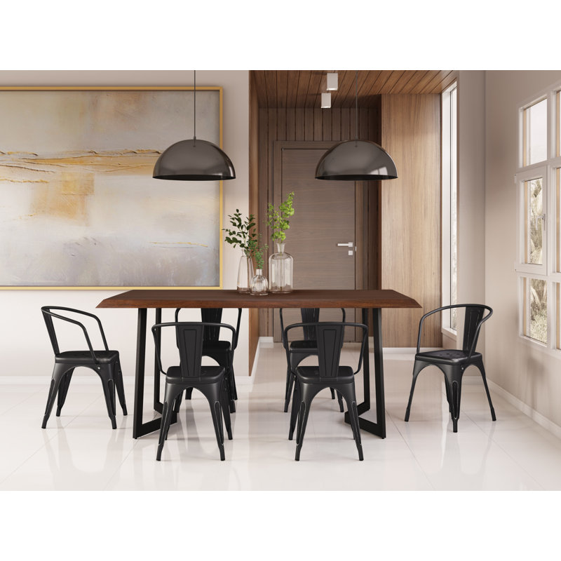 Larkin 7-Piece Black and Silver Wood Metal Dining Set