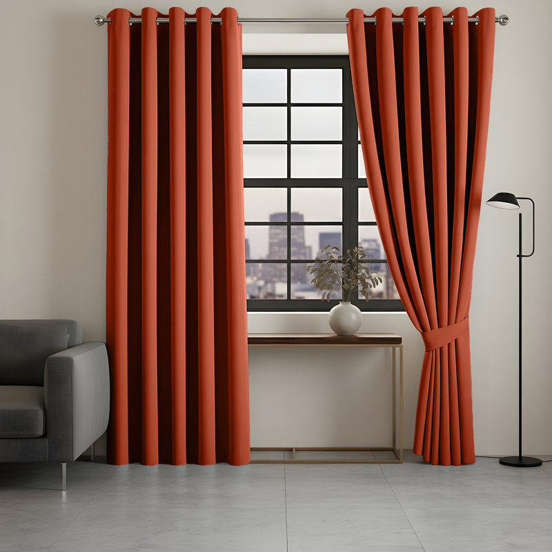 100% Linen Blackout Curtains with Eyelets – Ready Made, 168 cm W x 228 cm L, Rust