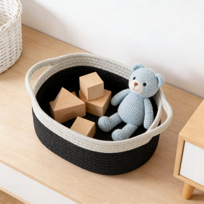 Paniers de rangement tissés à la main avec poignées, bac de rangement décoratif pour tablettes, placards, jouets et décoration intérieure, panier-cadeau en corde naturelle