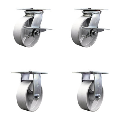 4 Piece Semi Steel Caster Set with Roller Bearing 2 Brakes and 2 Rigid