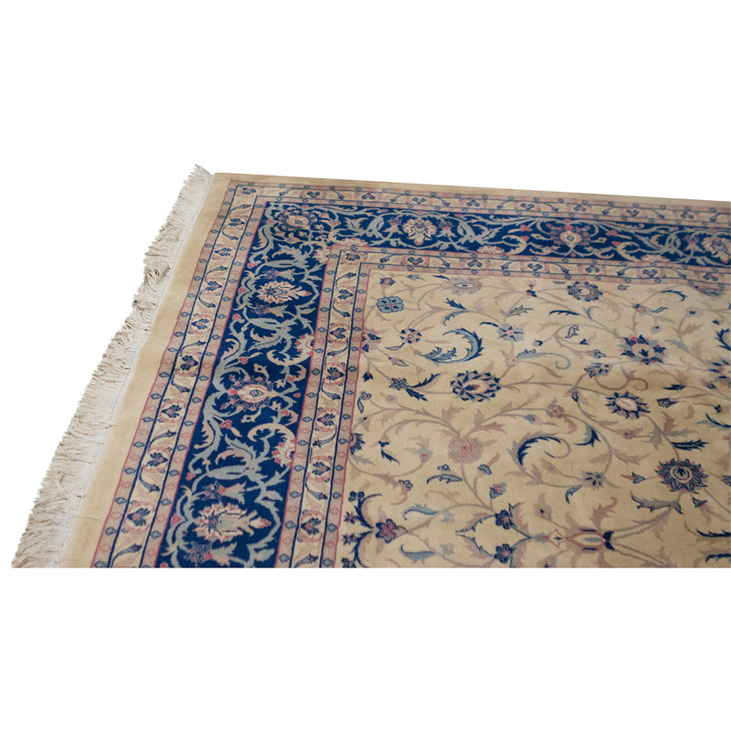 Hand Knotted Wool Oriental Area Rug in Ivory And Blue