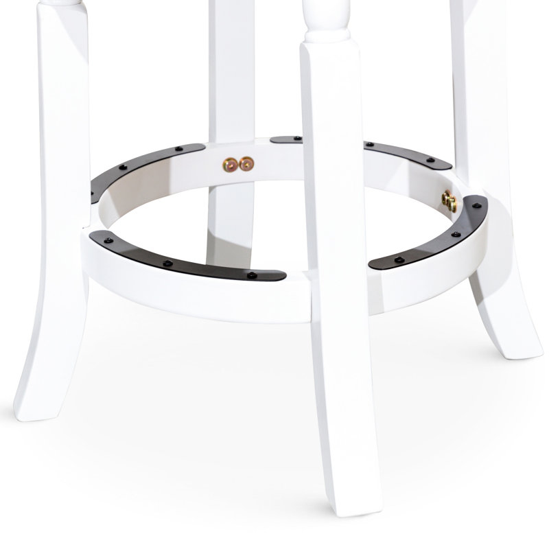 Tabouret de bar 30 po blanc avec siège en cuir noir, bois franc, tabouret tournant à 360 degrés, cuir, structure en bois franc, fauteuil pivotant à 360 degrés