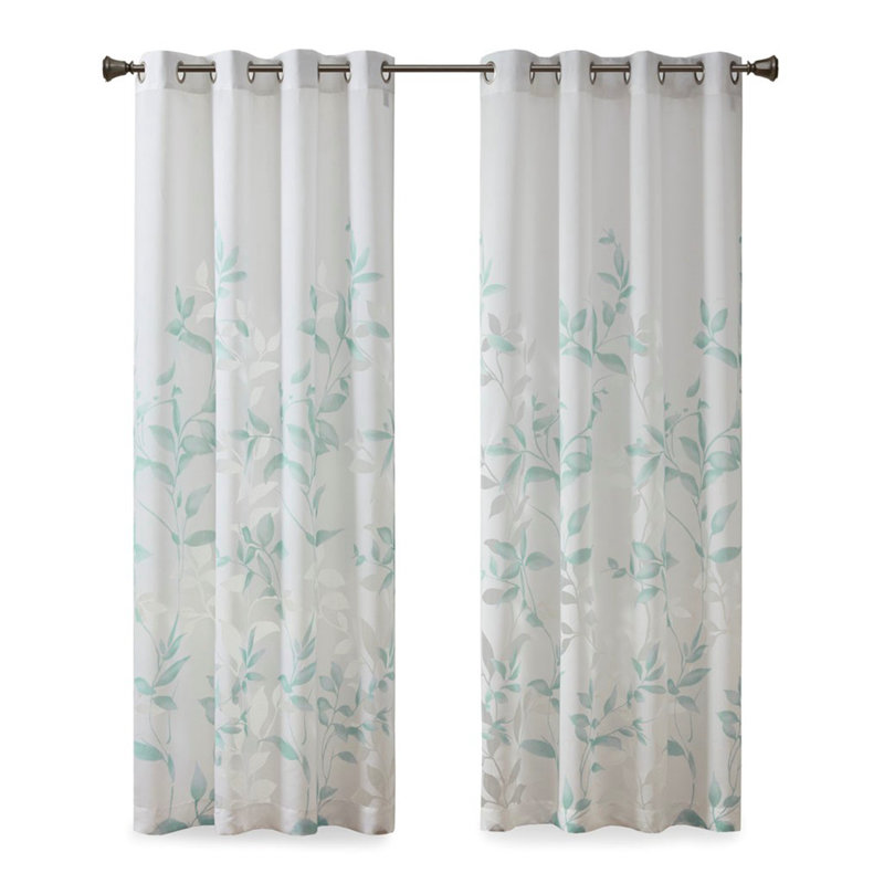 Cecily Floral Printed Burnout Sheer Grommet Single Curtain Panel