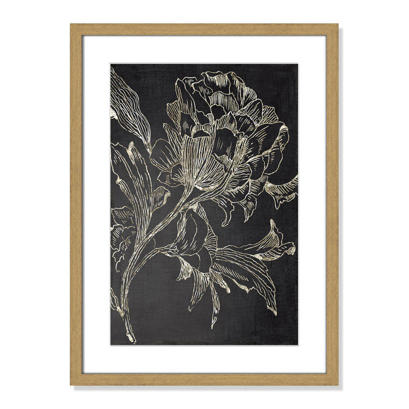 «Clarendon Golden Flower Folklore I» par Asia Jensen, reproduction de cadre photo, H 23 po x l 17 po, Encadrement brun