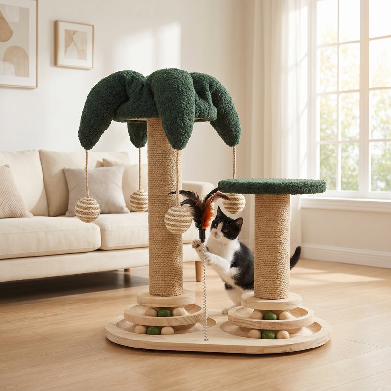 Poteau à griffer pour chat, poteau à griffer pour chat en sisal avec jouets interactifs pour chats d'intérieur