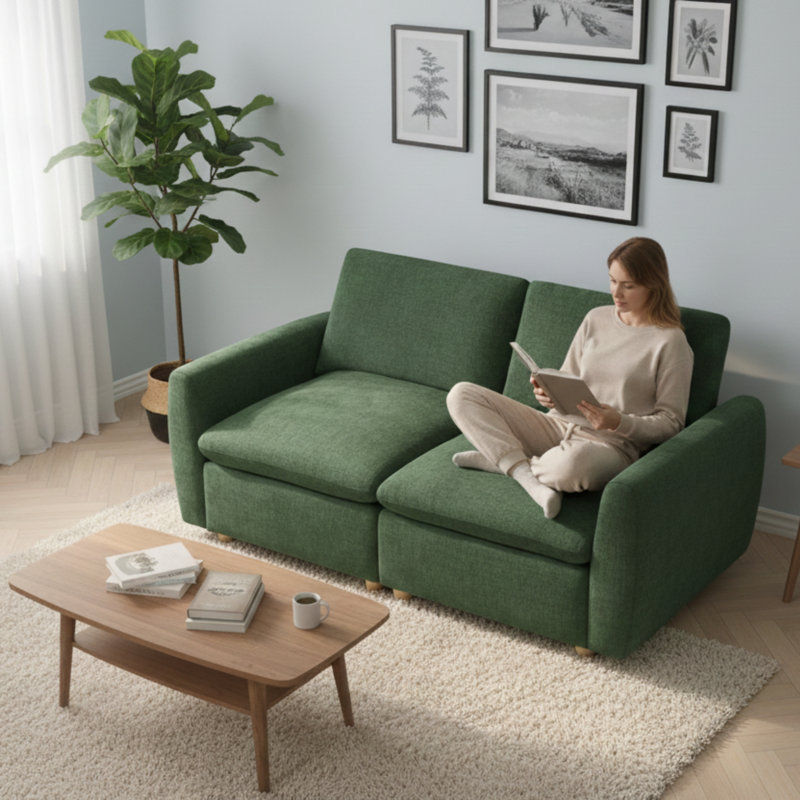 70.86" Modern Chenille 2-Seater Sofa, Compact Loveseat Couch for Apartment & Living Room, Green