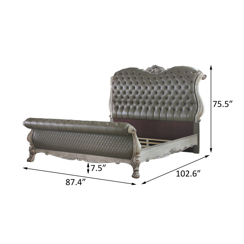 Lit-bateau tapissier Sophie, Blanc os rétro / gris, Très grand