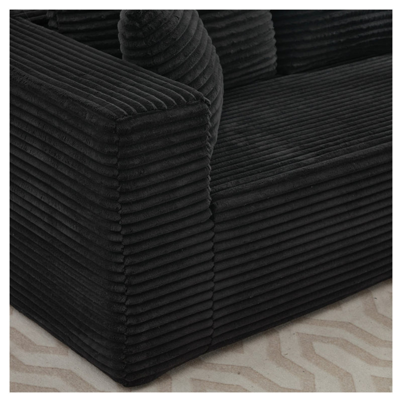 Canapé modulaire moderne avec siège long gauche - Canapé en L noir en velours côtelé pour le salon, Orienté vers la gauche