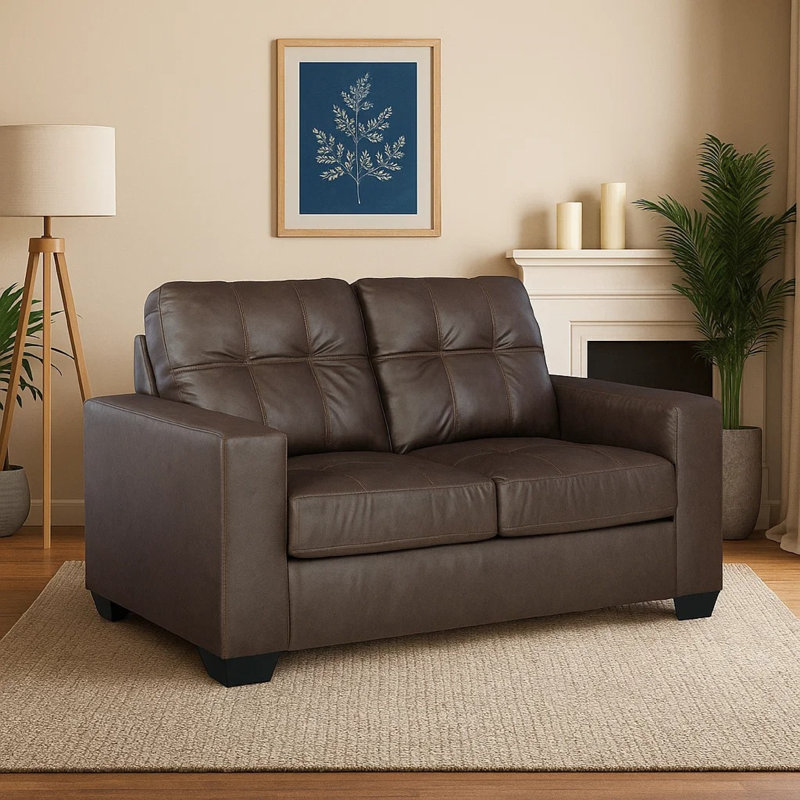 Causeuse Barl, moderne, simili cuir riche touffeté de 62 pouces, Brun