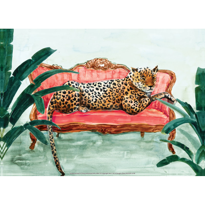 Guépard sur une chaise - peinture sur toile tendue, H 32 po x l 48 po, Impression sans cadre, Sans cadre