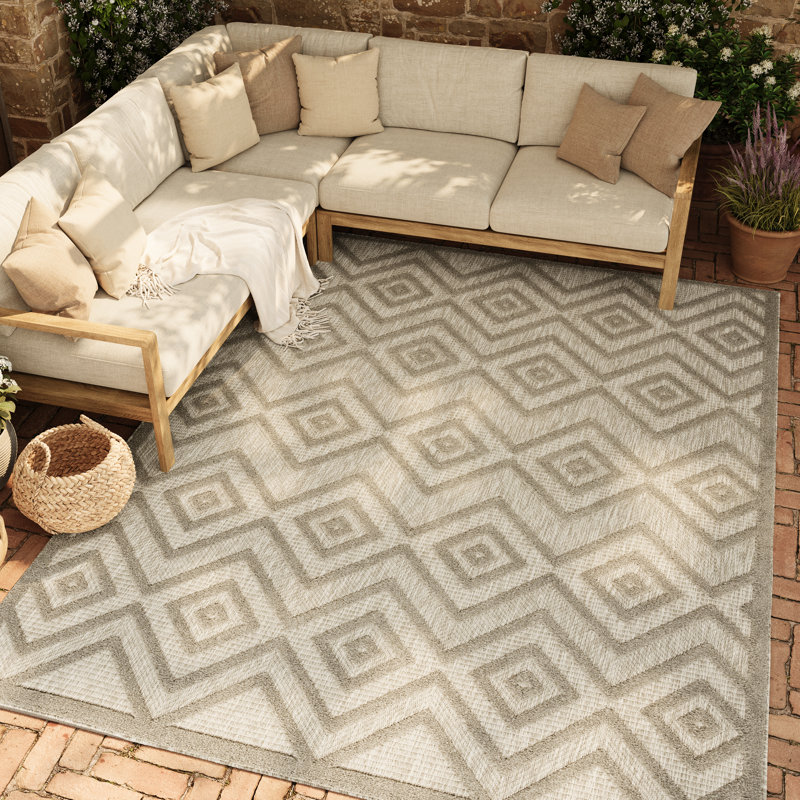 Foundry Select Versatile Diamond Silver Gray Indoor/Outdoor Area Rug, Rectangle 4' x 6'