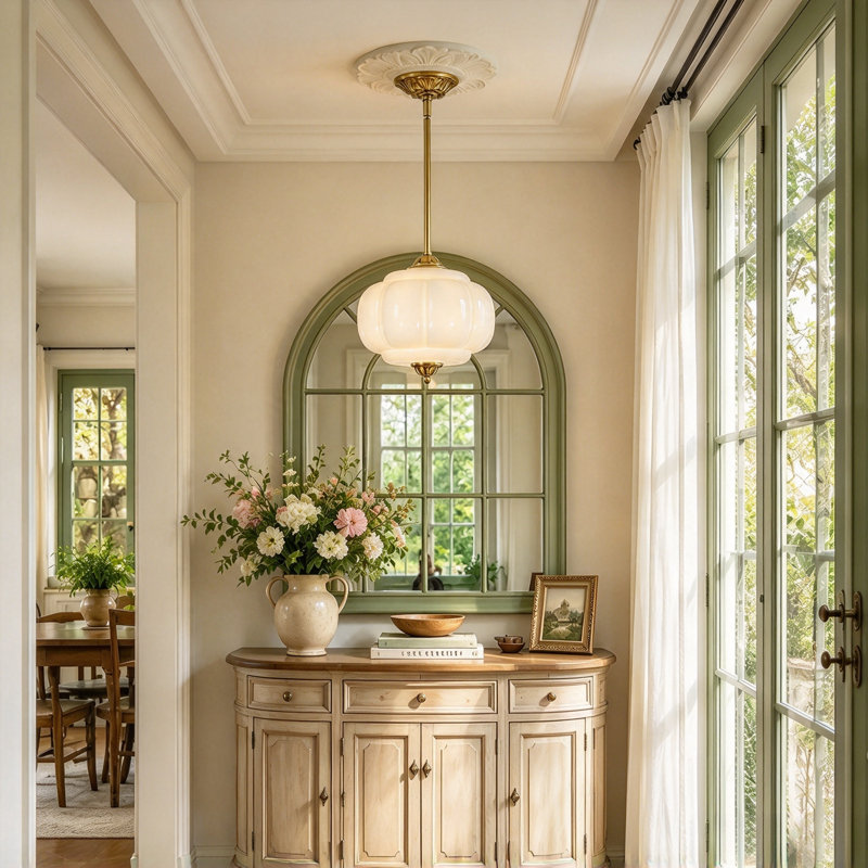 Buckminster 1-Light Milk Glass Semi Flush Mount Ceiling Light for Dining Room, Cream