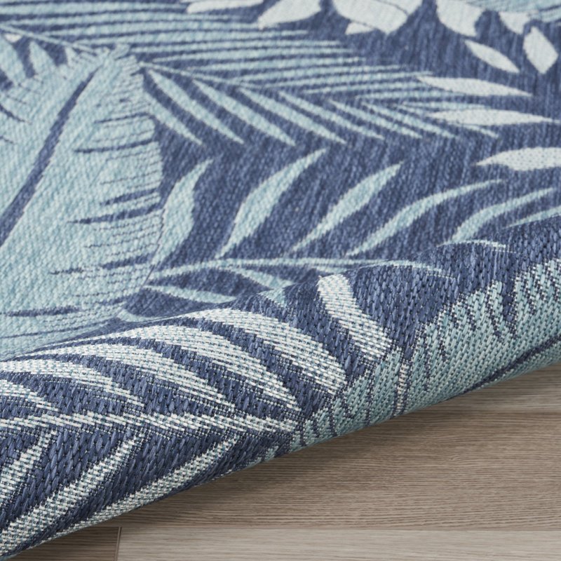 Rectangle Alduina Floral Polypropylene Indoor/Outdoor Area Rug in Blue/White, Rectangle 6' x 9'