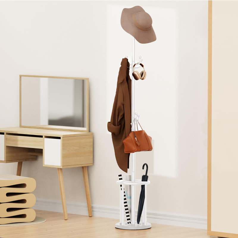 Coat Rack Stand with Umbrella Holder, White