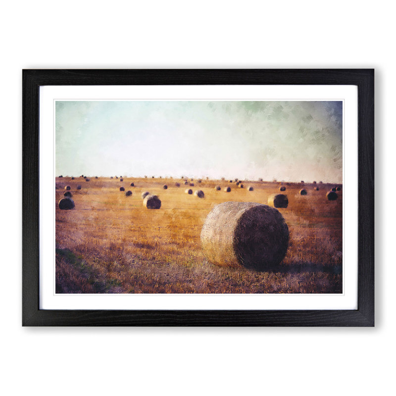 Hay Bales - Picture Frame Graphic Art, 36cm H x 48cm W x 2cm D, Black Framed