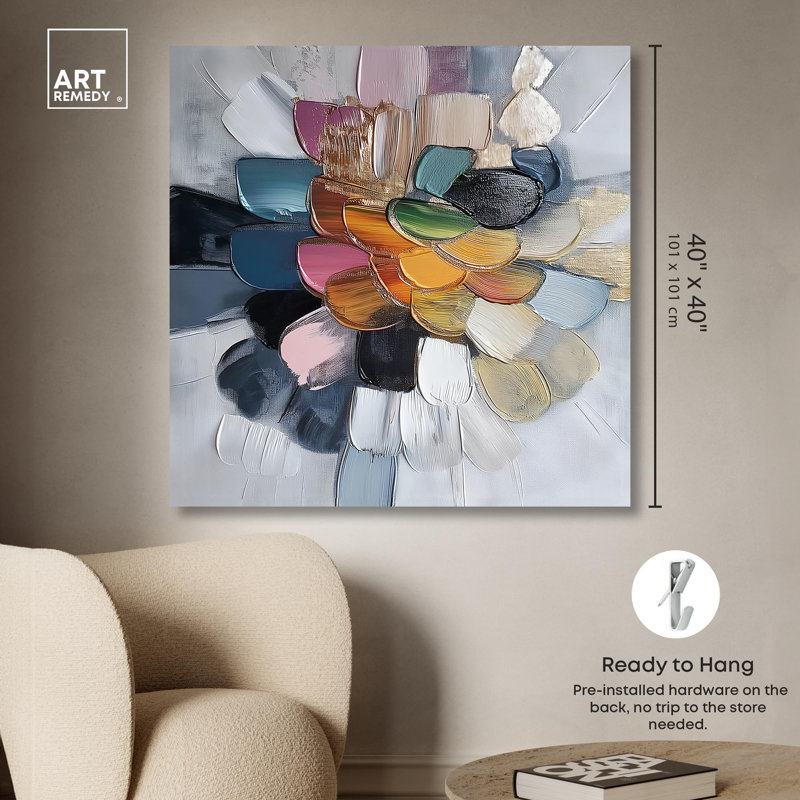 Chromatic Colorplay Blue and Silver Abstract Canvas Art, 41"