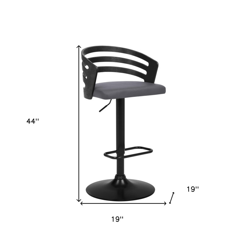 Tabouret de bar pivotant en similicuir et noyer, Gris / Noir