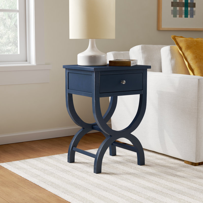 Floris Solid Wood End Table with Storage, Navy