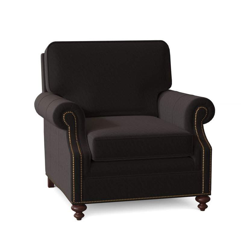 West Haven Club Chair, No Nailhead, Mahogany, Aline Light Gray Stonewash Genuine Leather