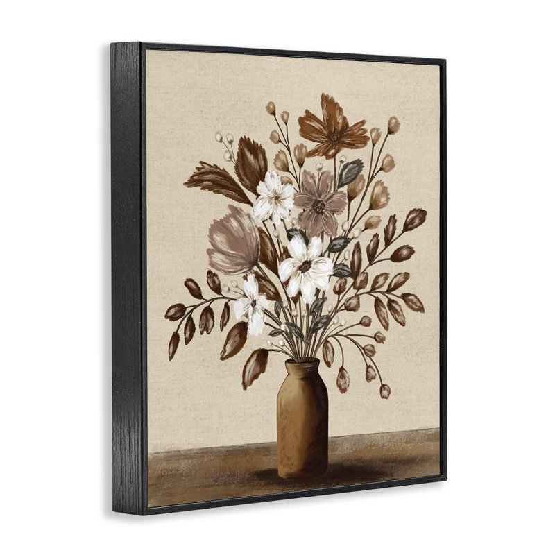 Vase à fleurs moka, estampe numérique, design par Kristen Dalpiaz, H 14 po x l 11 po, Giclée encadrée noir minuit