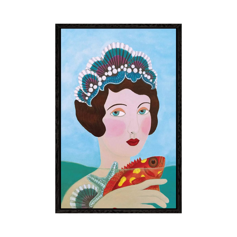 Woman And Seashells by Sally B - Gallery-Wrapped Canvas Giclée on Canvas, Black Framed, 66.04 cm H x 45.72 cm W