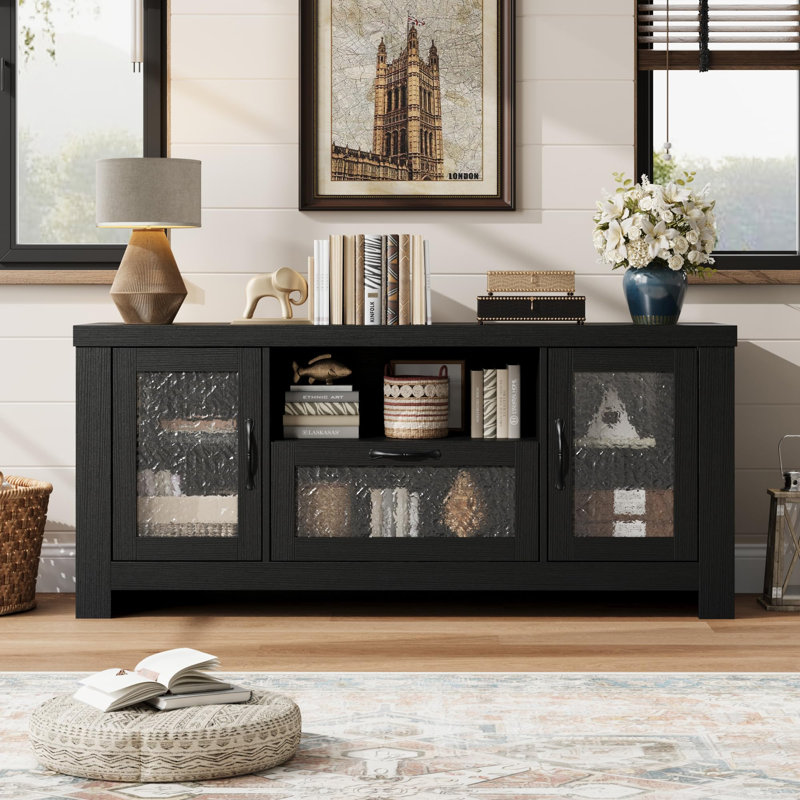Buffet de 55,2 po avec armoire de rangement à porte en acrylique et armoire à café style campagne moderne avec tablettes réglables