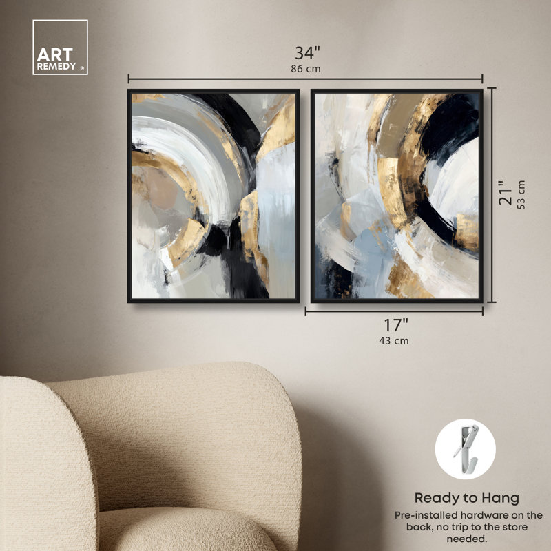 «Golden Archway Duo», reproduction d'art sur toile encadrée, ensemble d'art mural Boho doré par Art Remedy, cadre noir, 16 x 20